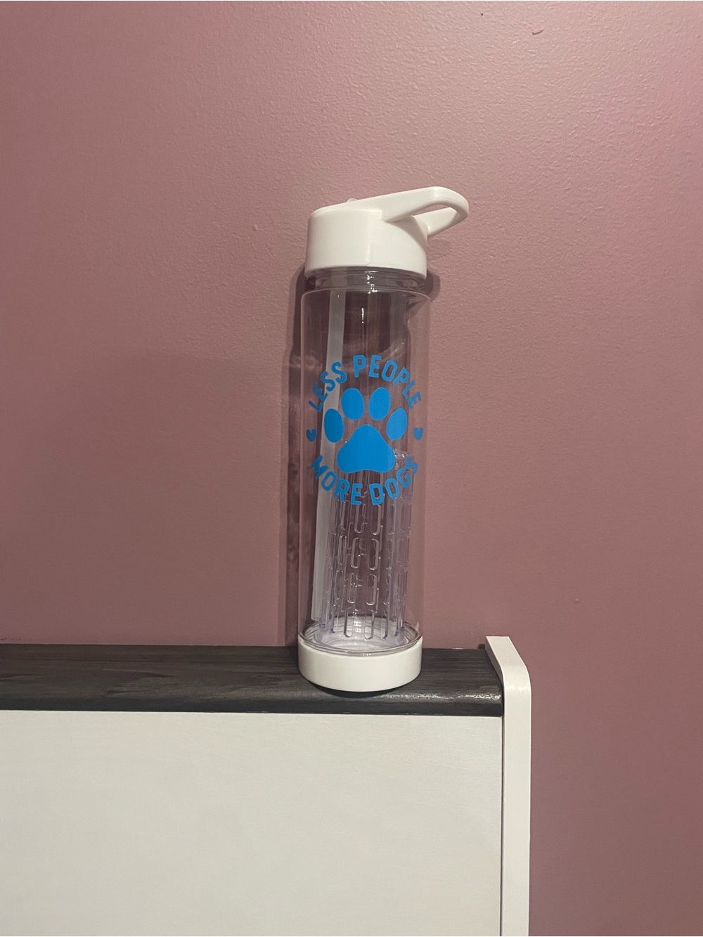 White-Top Clear Water Bottle with Blue Paw Graphic